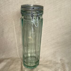 Lot of 2 Vtg Hermetic Green Tint 13” Glass 12 Panel Hinged Wire Canister Jar